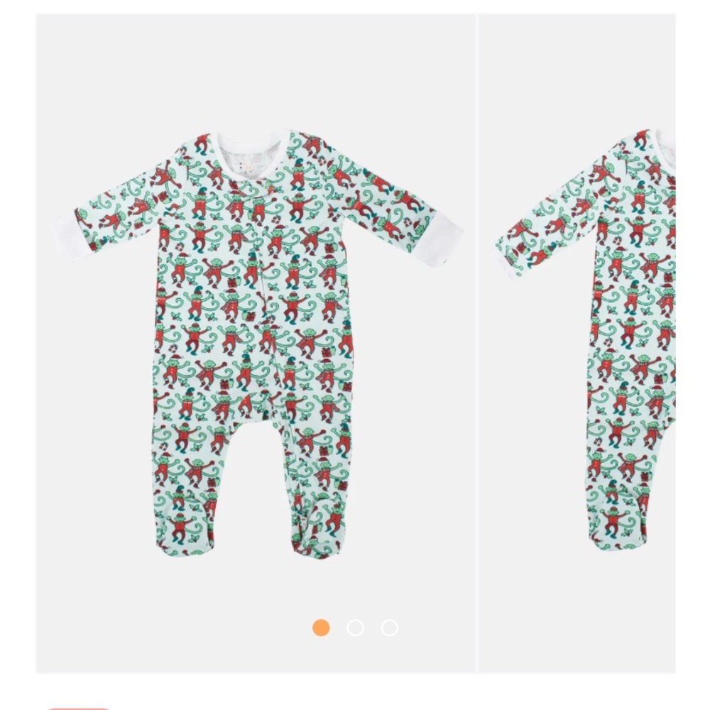 Roller rabbit Christmas monkey zip footie pajamas